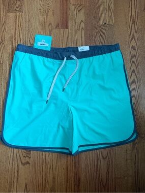 Men's Aqua Teal Swim Shorts with Contrast Waistband